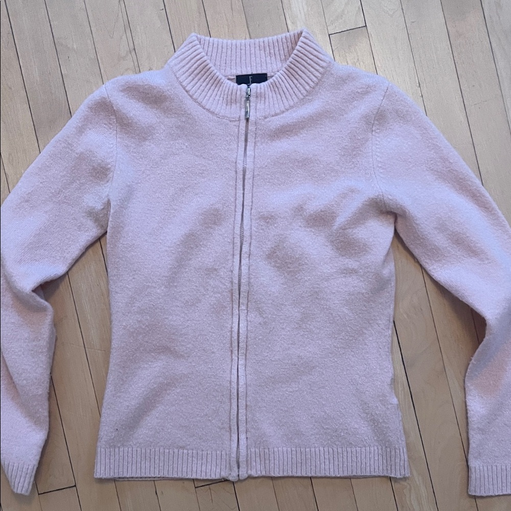 Elegant Light Pink Zip-Up Cardigan